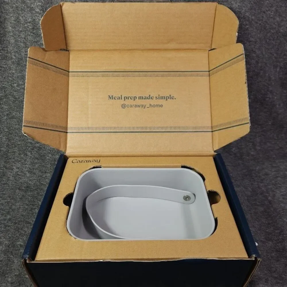 Caraway 6.6 Cup Ceramic Rectangular Food Container Gray/Blue Strap No Lid
